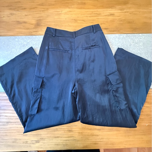 Tibi Stella Wide-Leg Satin Cargo Pants Navy Blue Size 00 - Picture 7 of 14
